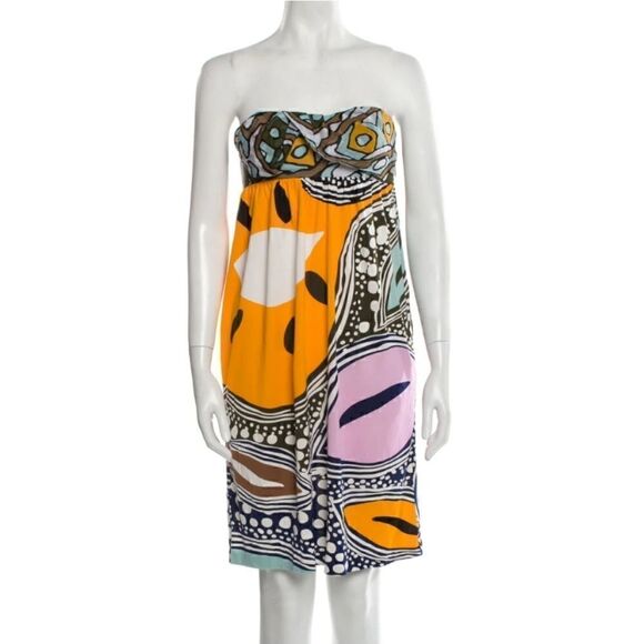 Diane Von Furstenberg Silk Groovy Strapless Dress - Picture 1 of 14